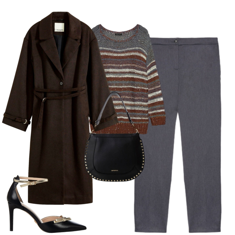 Outfit donna - City. Stile Urban per Tutti i giorni. Abbinamento con cappotti, décolleté, borse a spalla, maglieria, pantaloni.