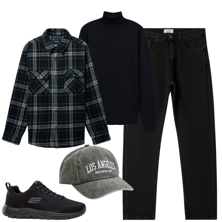 Outfit uomo - Total look #2267087. Stile Casual per Tutti i giorni. Abbinamento con sneakers, cappelli con visiera, maglieria, cappotti, jeans dritti.