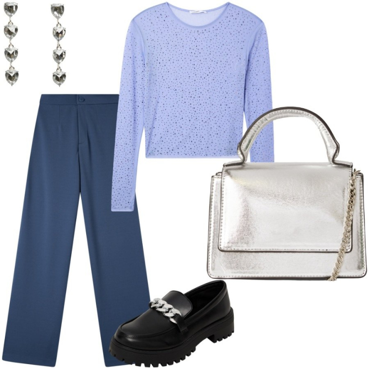Outfit donna - Total look #2267105. Stile Casual chic per Tutti i giorni. Abbinamento con maglieria, mocassini, orecchini, borse a tracolla, pantaloni.
