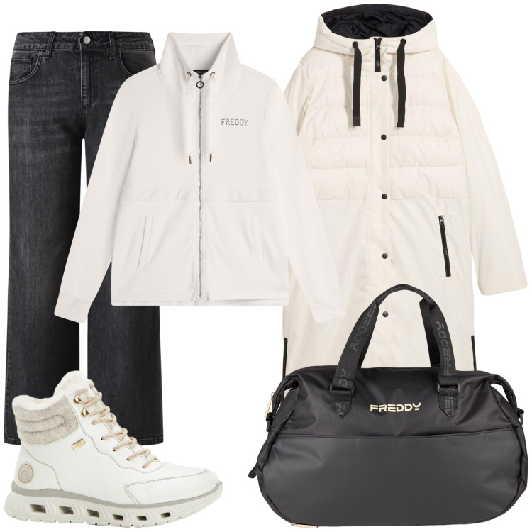Outfit donna - Pronte per il freddo. Stile Urban per Sport. Abbinamento con piumini, stivaletti, jeans dritti, borse sportive, felpe.