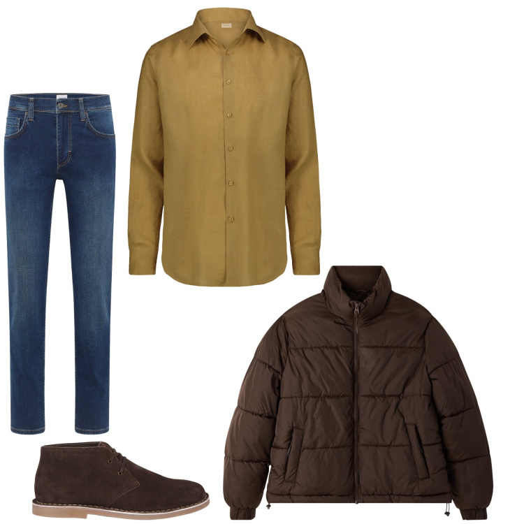 Outfit uomo - Total look #2267112. Abbinamento con jeans dritti, bomber, camicie, stivali e stivaletti.
