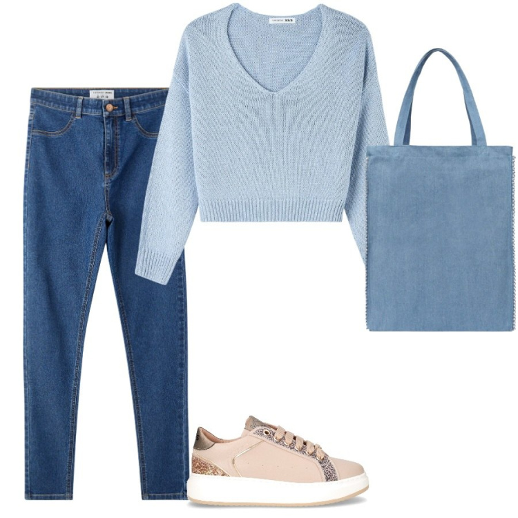 Outfit donna - Total look #2267122. Stile Casual per Tutti i giorni. Abbinamento con maglieria, jeggings, borse tote, sneakers.