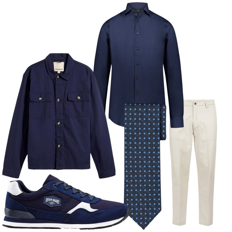 Outfit uomo - Sporty glamour. Stile Business/Elegante per Ufficio. Abbinamento con sneakers, giacche, camicie, pantaloni, cravatte.