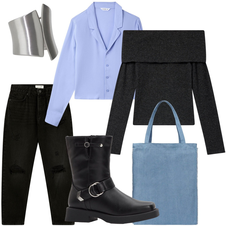 Outfit donna - L\'anello per ogni occasione. Stile Basic per Scuola/Università. Abbinamento con stivaletti, camicie, borse tote, jeans mom, maglieria, anelli.