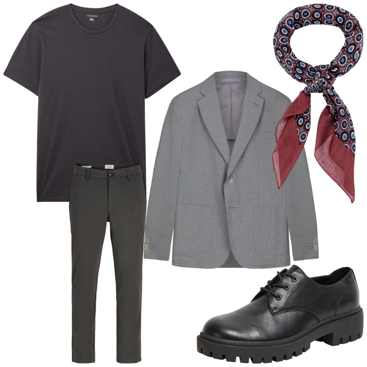 Outfit uomo - Stile. Stile Business/Elegante per Serata speciale. Abbinamento con pantaloni chino, scarpe stringate, t-shirt, giacche, sciarpe e foulard.