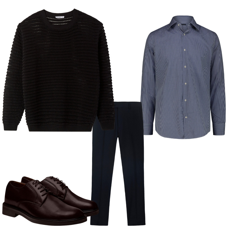 Outfit uomo - Grigio. Stile Casual per Tutti i giorni. Abbinamento con maglieria, scarpe stringate, camicie, pantaloni.