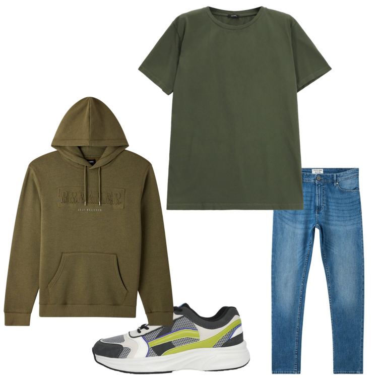 Outfit uomo - Casual. Stile Casual per Tutti i giorni. Abbinamento con jeans skinny, felpe con cappuccio, sneakers, t-shirt.