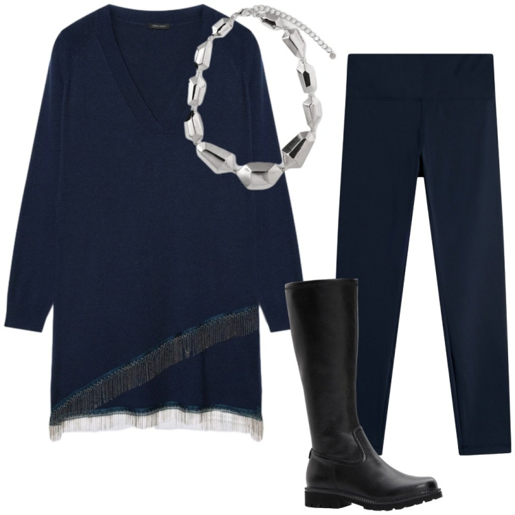 Outfit donna - Total look #2267164. Stile Casual chic per Tutti i giorni. Abbinamento con stivali, leggings, maglieria, ciondoli.