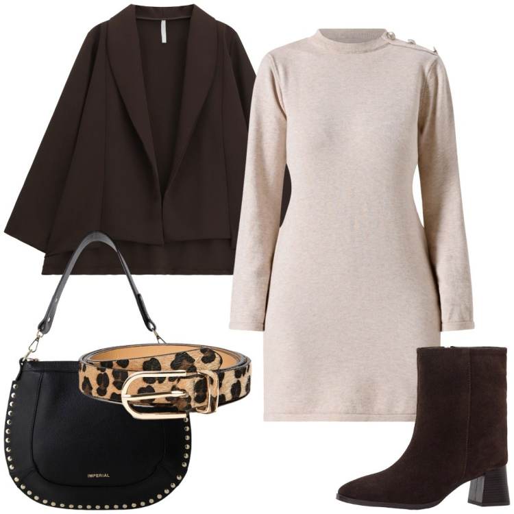 Outfit donna - Total look #2267165. Stile Casual chic per Tutti i giorni. Abbinamento con stivaletti, vestiti corti, blazer, borse a spalla, cinture.