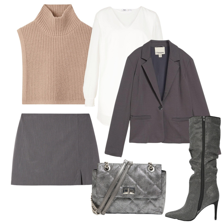 Outfit donna - Total look #2267169. Stile Chic per Serata fuori. Abbinamento con tuniche, blazer, stivali, cappotti, minigonne, borse a tracolla.