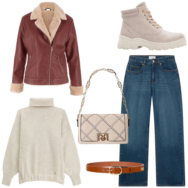 Outfit donna - Outfit ideas. Stile Urban per Tutti i giorni. Abbinamento con blazer, stivaletti, jeans, maglieria, cinture, borse a tracolla.