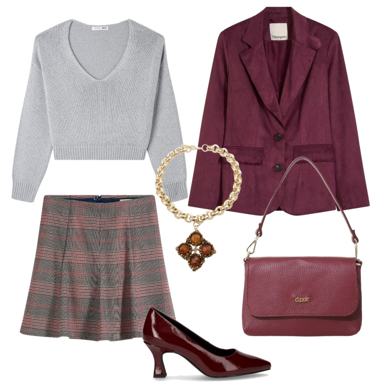 Outfit donna - Total look #2267176. Stile Chic per Serata fuori. Abbinamento con minigonne, blazer, maglieria, collane, borse a tracolla, décolleté.