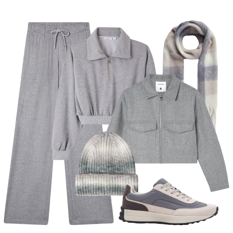 Outfit donna - Comoda in grigio mélange. Stile Casual per Tutti i giorni. Abbinamento con sneakers, felpe, blazer, sciarpe, berretti, pantaloni.