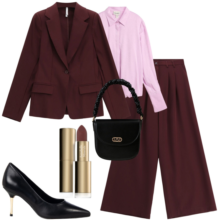Outfit donna - City. Stile Trendy per Tutti i giorni. Abbinamento con bluse, rossetti, décolleté, borse a mano, pantaloni, blazer.