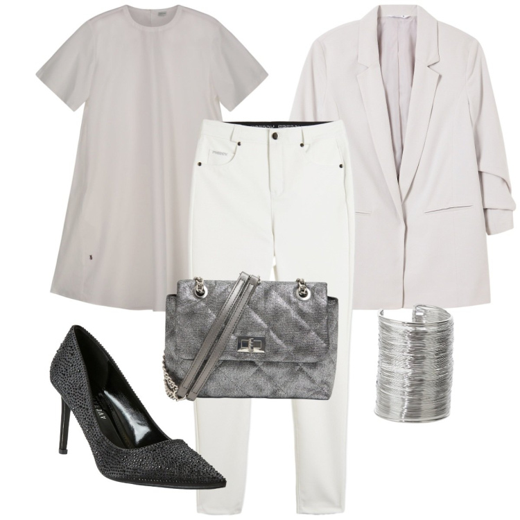 Outfit donna - Le serate delle minimaliste. Stile Minimal per Serata fuori. Abbinamento con décolleté, blazer, borse a tracolla, braccialetti, pantaloni skinny, vestiti corti.