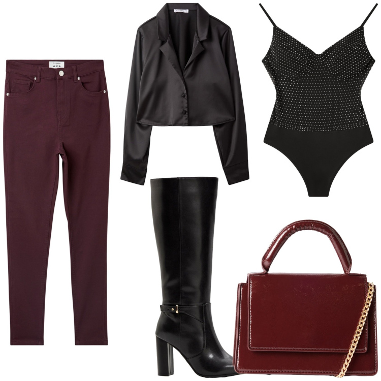 Outfit donna - Il body glamour Terranova. Stile Rock per Serata fuori. Abbinamento con stivali, pantaloni skinny, body, camicie, borse a tracolla.
