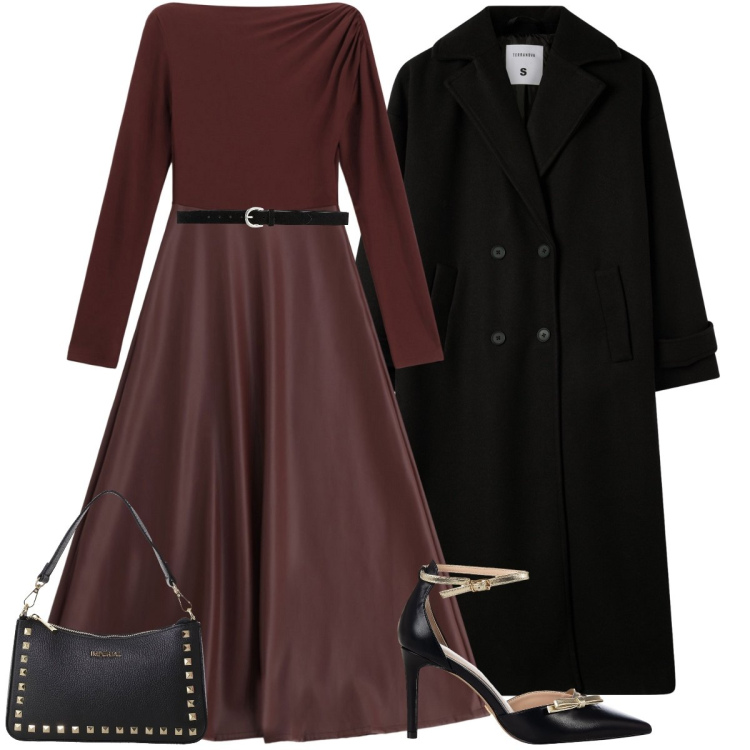Outfit donna - Total look #2267218. Stile Vintage retrò per Serata fuori. Abbinamento con cinture, cappotti, décolleté, vestiti lunghi, pochette.