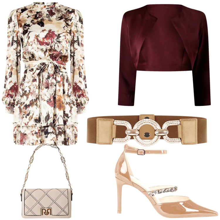 Outfit donna - Raffinata in Rinascimento. Stile Romantica per Cerimonia. Abbinamento con vestiti corti, borse a tracolla, cinture, bolero, décolleté.