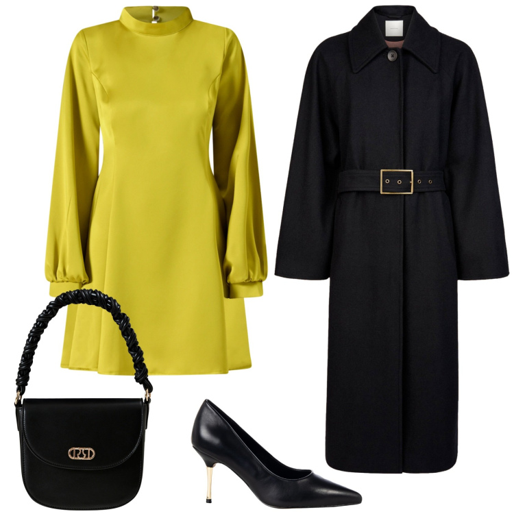 Outfit donna - Appuntamento. Stile Chic per Serata fuori. Abbinamento con vestiti corti, décolleté, borse a mano, cappotti.