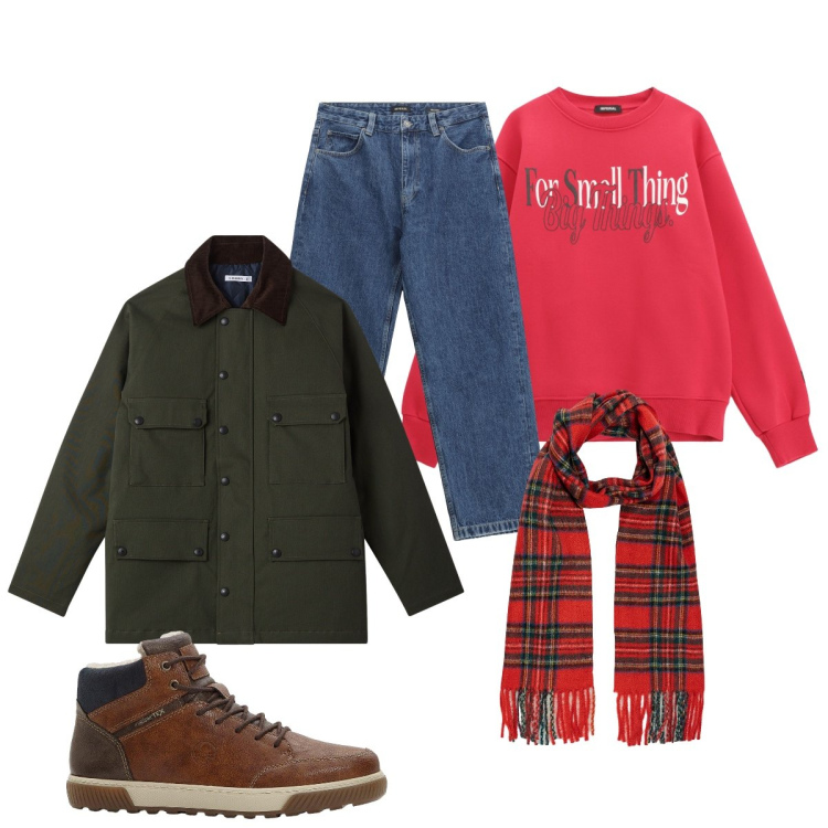 Outfit uomo - Total look #2267240. Stile Casual per Tutti i giorni. Abbinamento con sneakers alte, eskimo, jeans, felpe, sciarpe.
