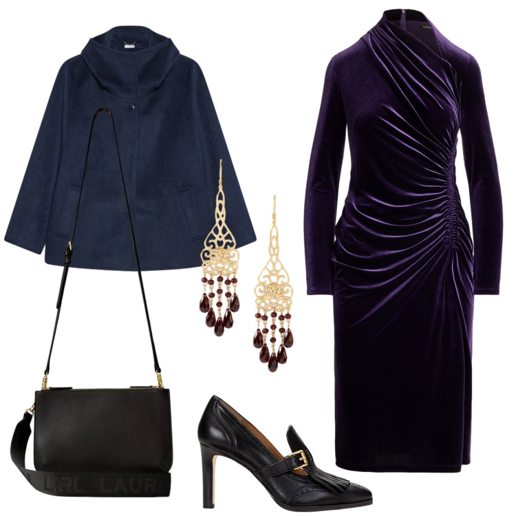 Outfit donna - Total look #2267261. Stile Glamour per Cerimonia. Abbinamento con vestiti asimmetrici, décolleté, borse a tracolla, orecchini, caban.