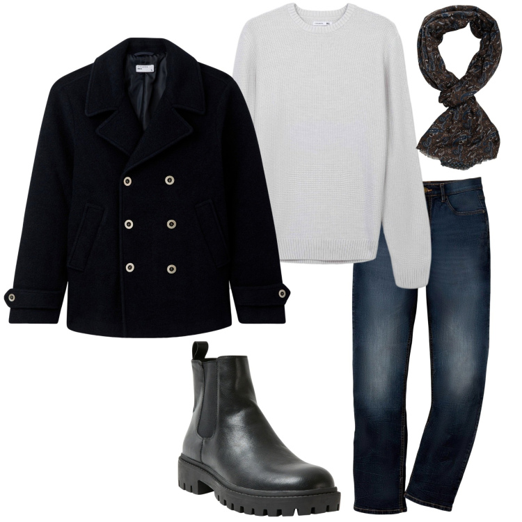Outfit uomo - Urban style. Stile Urban per Tutti i giorni. Abbinamento con jeans dritti, cappotti, stivali e stivaletti, maglieria, sciarpe.