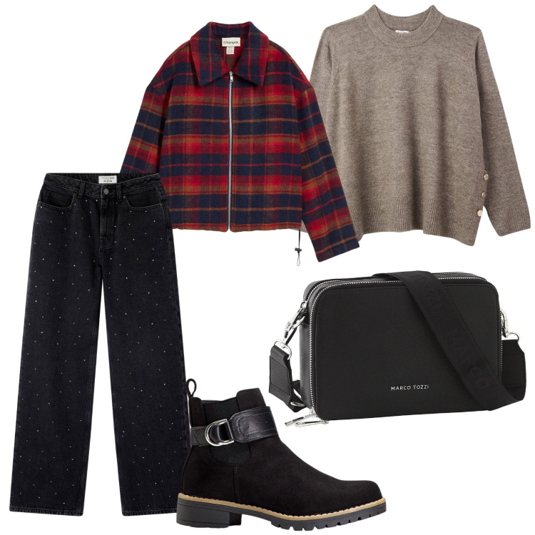 Outfit donna - Total look #2267266. Stile Casual chic per Tutti i giorni. Abbinamento con stivaletti chelsea, borse a tracolla, blazer, jeans, maglieria.