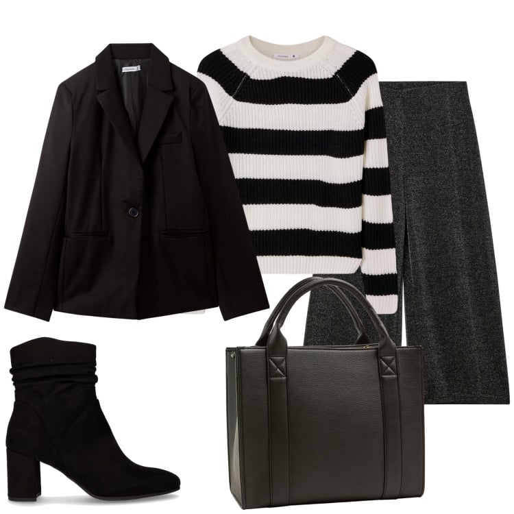 Outfit donna - Total look #2267272. Stile Casual chic per Ufficio. Abbinamento con pantaloni culotte, blazer, borse tote, maglieria, stivaletti.