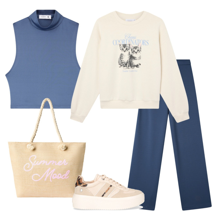 Outfit donna - Total look #2267274. Stile Casual per Tutti i giorni. Abbinamento con pantaloni, top, borse tote, felpe, sneakers.
