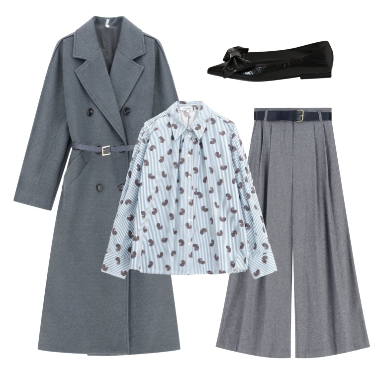 Outfit donna - Formale con brio. Stile Chic per Ufficio. Abbinamento con camicie, ballerine, cappotti, pantaloni a palazzo.