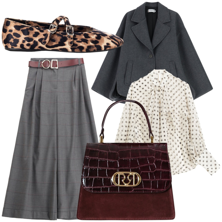 Outfit donna - Total look. Stile Chic per Ufficio. Abbinamento con ballerine, borse a mano, blazer, camicie, pantaloni.