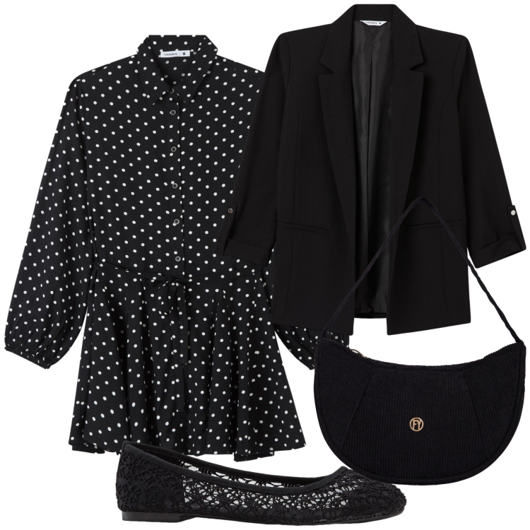 Outfit donna - In città. Stile Urban per Tutti i giorni. Abbinamento con ballerine, blazer, vestiti chemisier, borse a mano.