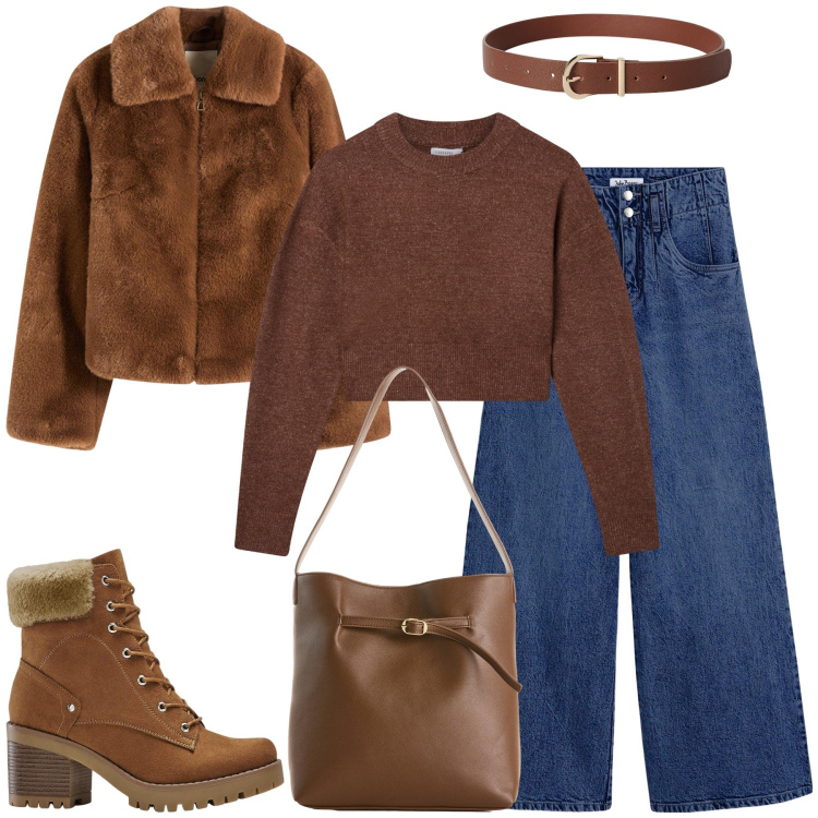 Outfit donna - Prepariamoci al freddo!. Stile Urban per Tutti i giorni. Abbinamento con stivaletti, jeans, borse a mano, ecopellicce, cinture, maglieria.