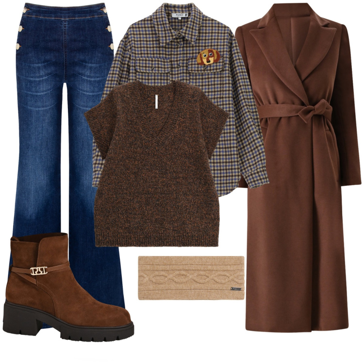 Outfit donna - il freddo si fa sentire!. Stile Glamour per Tutti i giorni. Abbinamento con camicie, stivaletti, jeans, cappotti, maglieria, accessori per capelli.