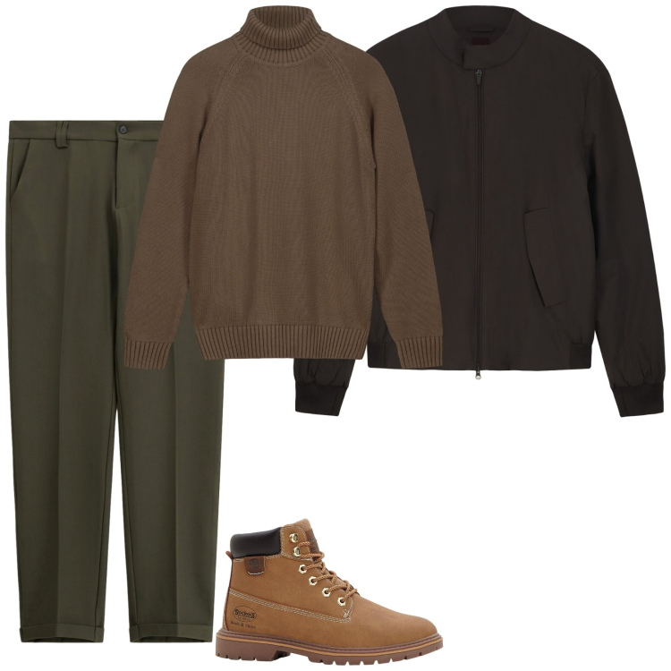 Outfit uomo - Total look #2267320. Stile Trendy per Tutti i giorni. Abbinamento con stivali e stivaletti, pantaloni chino, pullovers, giacche.