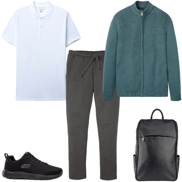 Outfit uomo - Total look #2267331. Stile Casual per Tutti i giorni. Abbinamento con pantaloni, sneakers, cardigans, polo, borse sportive.