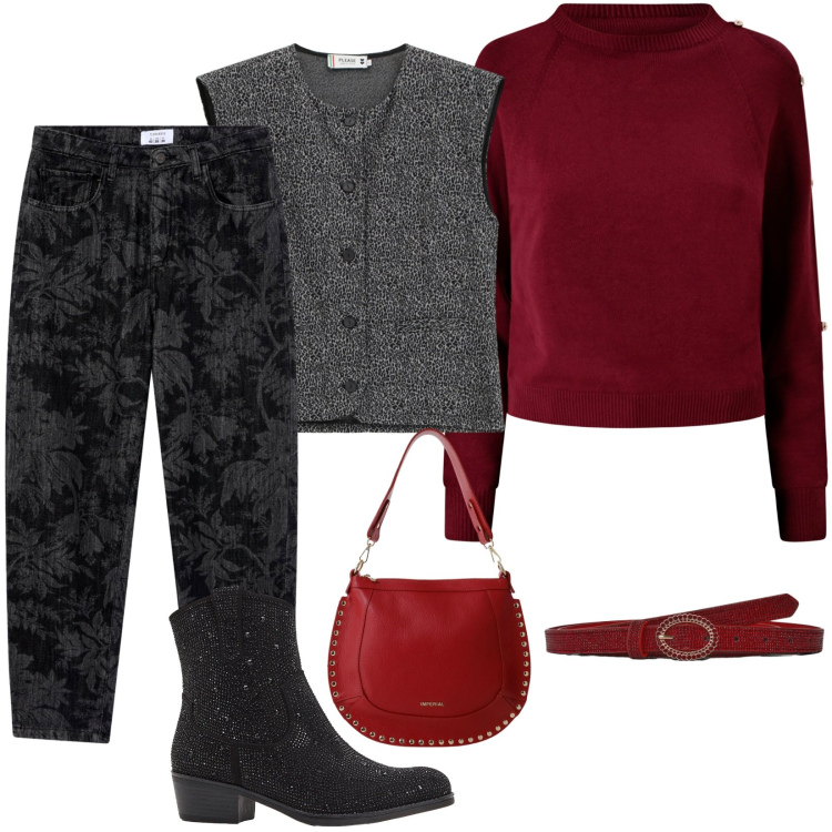 Outfit donna - Gli stivaletti stilosi. Stile Urban per Serata fuori. Abbinamento con stivaletti texani, cinture, jeans, gilet, maglieria, borse a spalla.