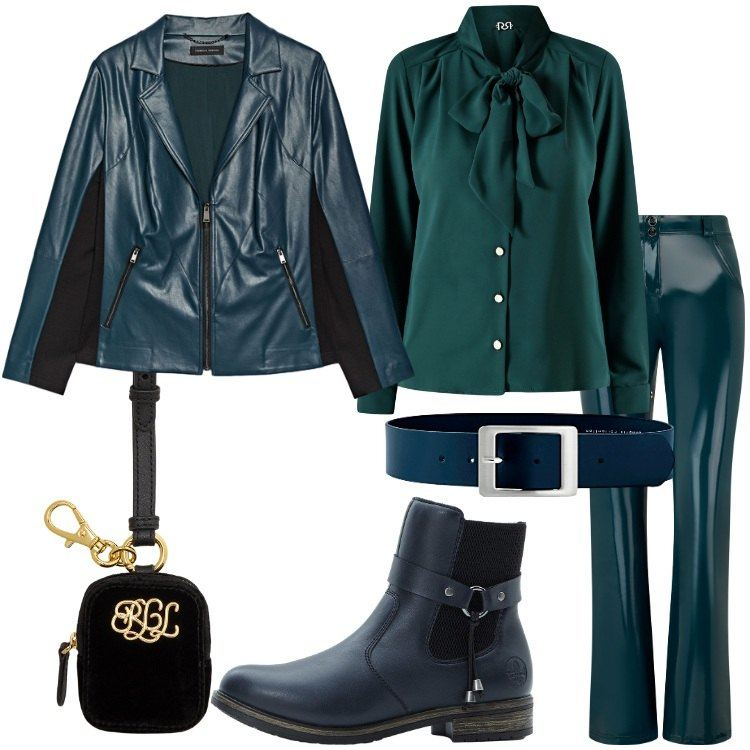 Outfit donna - Serata tra amiche - Focus Donna Curvy. Stile Trendy per Serata fuori. Abbinamento con cinture, stivaletti chelsea, bluse, pantaloni, pochette, giacche.