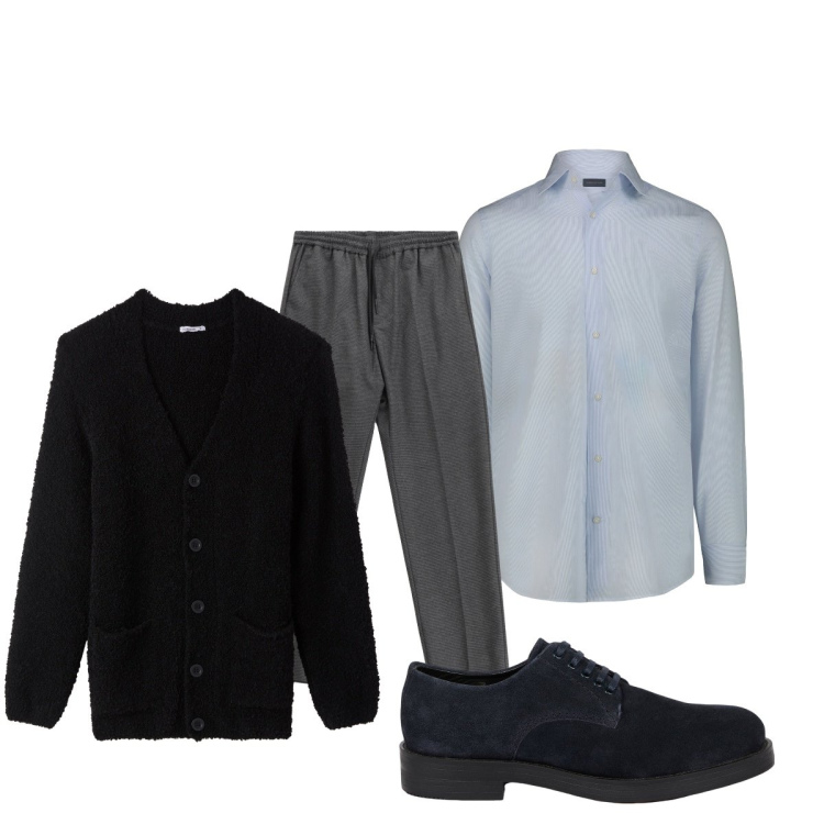 Outfit uomo - Total look #2267345. Stile Business/Elegante per Tutti i giorni. Abbinamento con cardigans, pantaloni, scarpe stringate, camicie.