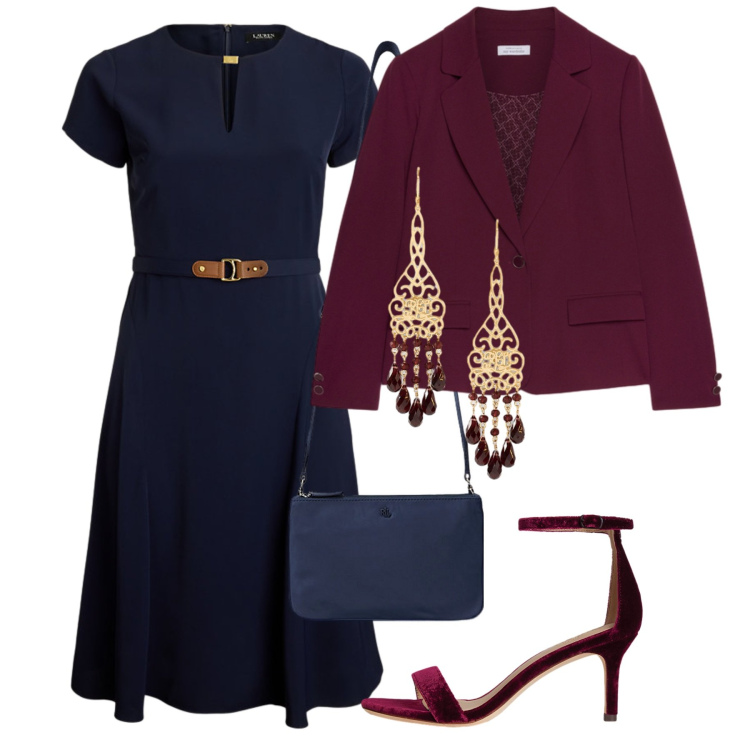 Outfit donna - Serata tra amiche - Focus Donna Curvy It. Stile Chic per Serata fuori. Abbinamento con borse a tracolla, sandali in pelle, vestiti, orecchini, blazer.