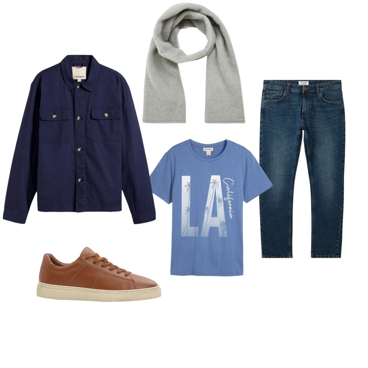 Outfit uomo - Studente. Stile Casual per Tutti i giorni. Abbinamento con giacche, t-shirt, sneakers, jeans, sciarpe e foulard.
