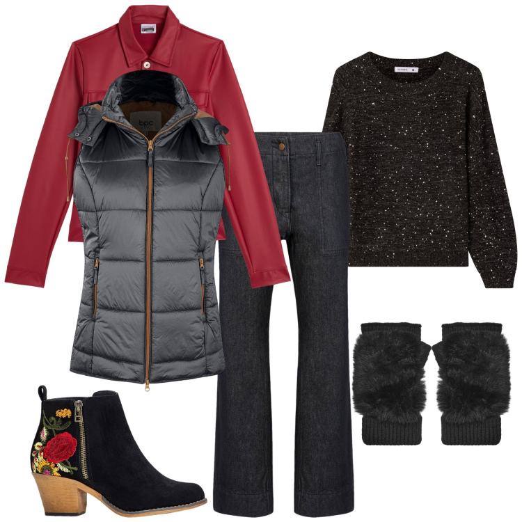 Outfit donna - Total look #2267381. Stile Urban per Tutti i giorni. Abbinamento con stivaletti, gilet, guanti, maglieria, giacche, pantaloni.