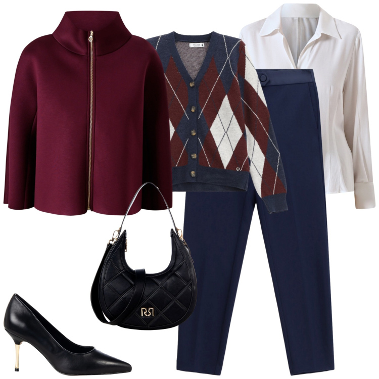 Outfit donna - Total look #2267382. Stile Urban per Tutti i giorni. Abbinamento con cardigans, camicie, borse a tracolla, décolleté, cappe, pantaloni.