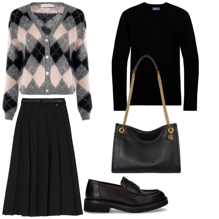 Outfit donna - Rombi. Stile Casual chic per Serata fuori. Abbinamento con cardigans, gonne longuette, t-shirt, borse tote, mocassini.