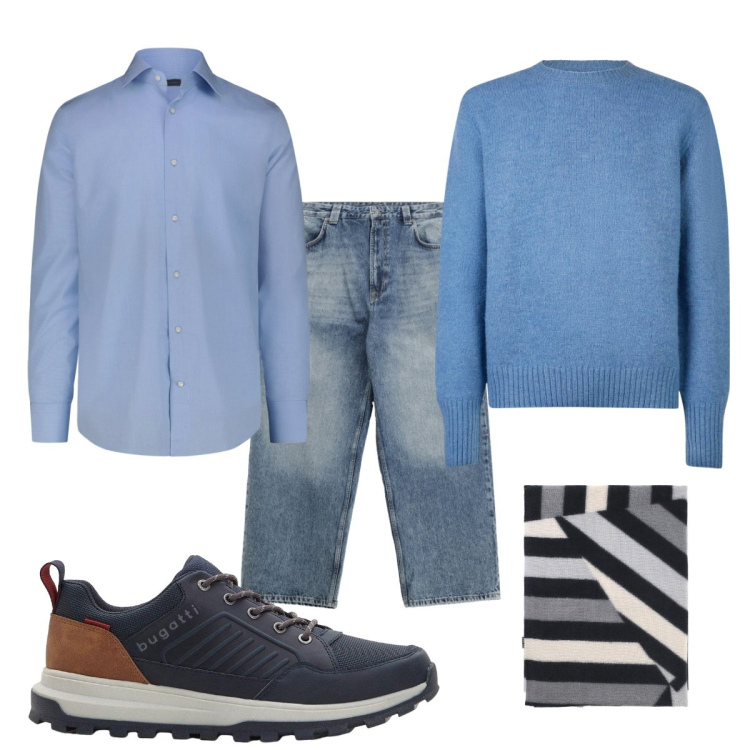 Outfit uomo - Total look #2267387. Stile Casual per Tutti i giorni. Abbinamento con sneakers, sciarpe, jeans, camicie, maglieria.