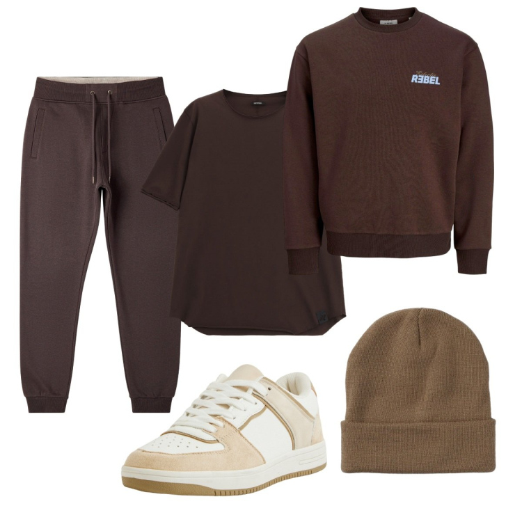 Outfit uomo - Total look #2267388. Stile Casual per Sport. Abbinamento con felpe, sneakers, pantaloni, berretti, t-shirt.