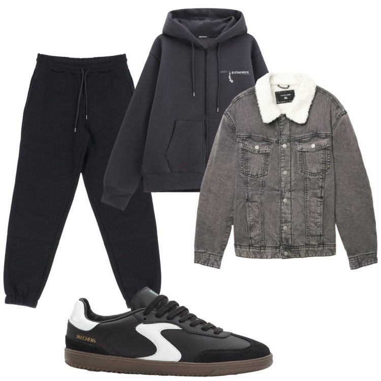 Outfit uomo - Total look #2267391. Stile Casual per Tutti i giorni. Abbinamento con sneakers, bomber, pantaloni, felpe con cappuccio.