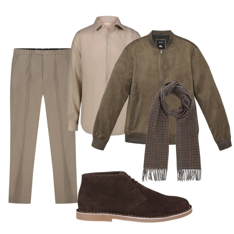 Outfit uomo - Total look. Stile Trendy per Tutti i giorni. Abbinamento con giacche, camicie, stivali e stivaletti, sciarpe, pantaloni.