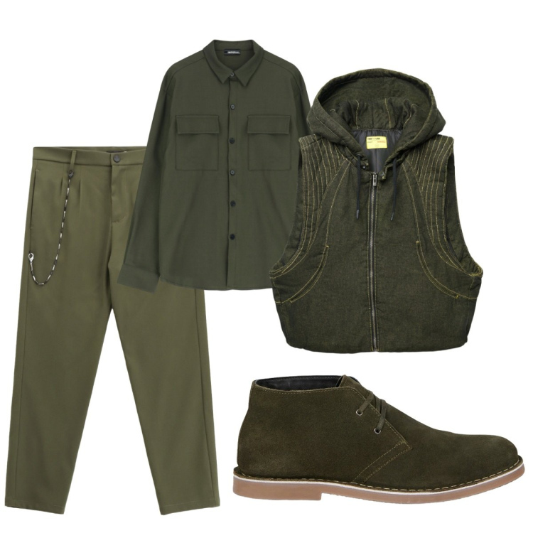 Outfit uomo - Total look #2267396. Stile Casual per Tutti i giorni. Abbinamento con gilet, camicie, pantaloni, stivali e stivaletti.