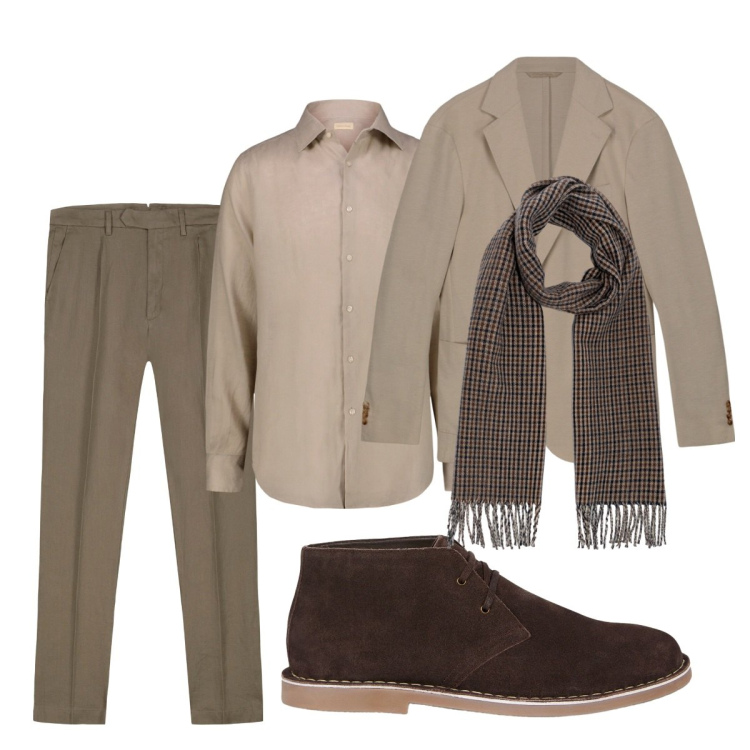 Outfit uomo - Total look #2267405. Stile Business/Elegante per Ufficio. Abbinamento con camicie, giacche, pantaloni, stivali e stivaletti, sciarpe.